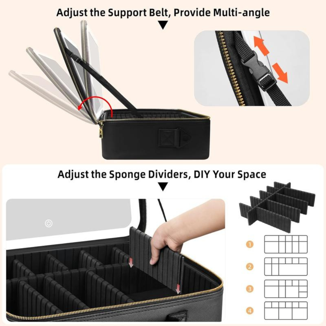 LuxeGlow Travel Makeup Case with LED Mirror