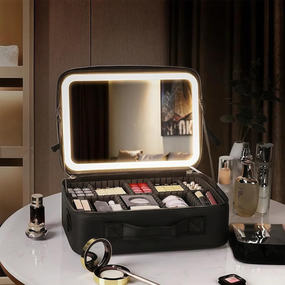 LuxeGlow Travel Makeup Case with LED Mirror