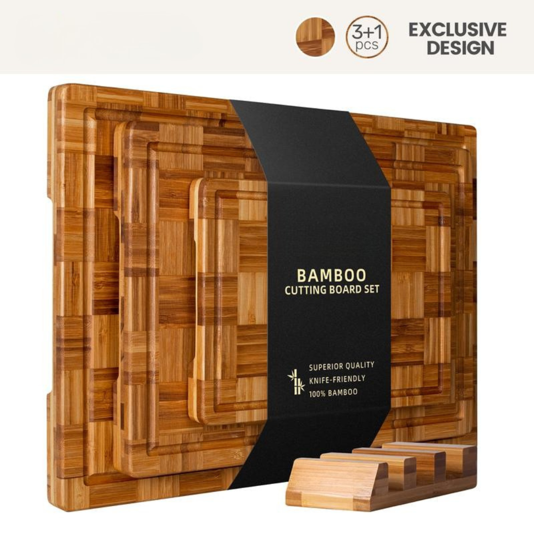 BambooCraft 3-Piece Cutting Board Set with Holder