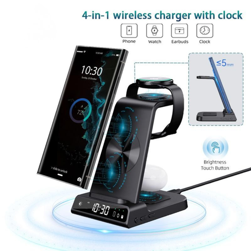 PowerDock 4-in-1 Wireless Charging Station with LED Clock