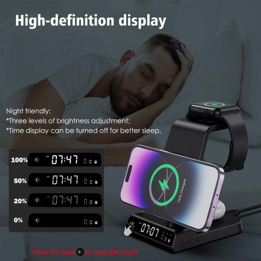 PowerDock 4-in-1 Wireless Charging Station with LED Clock