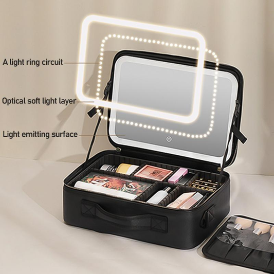 LuxeGlow Travel Makeup Case with LED Mirror