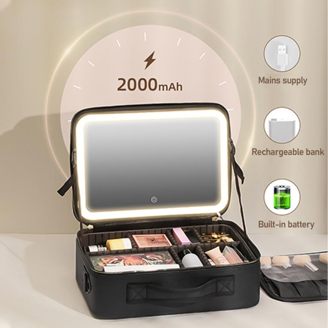 LuxeGlow Travel Makeup Case with LED Mirror