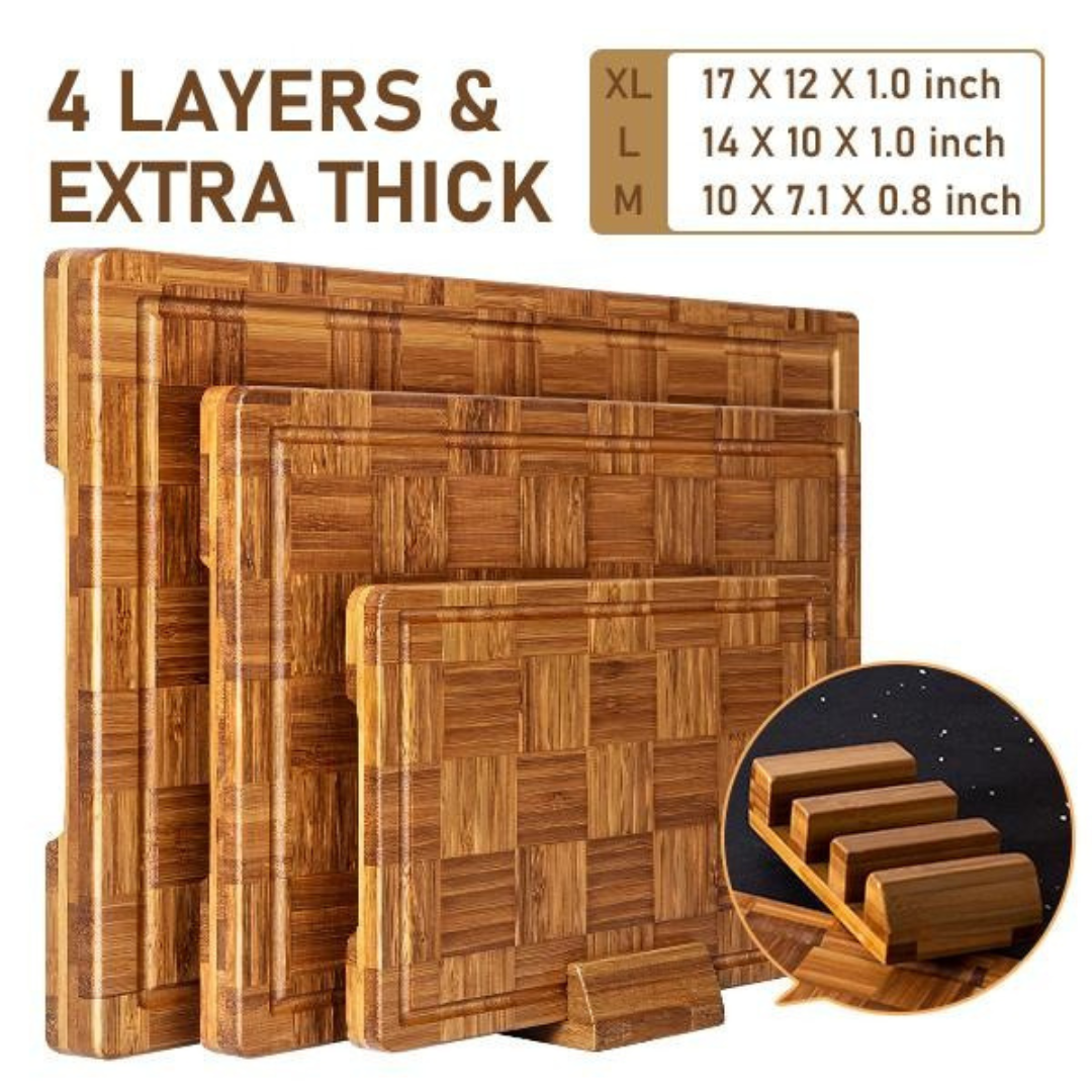 BambooCraft 3-Piece Cutting Board Set with Holder