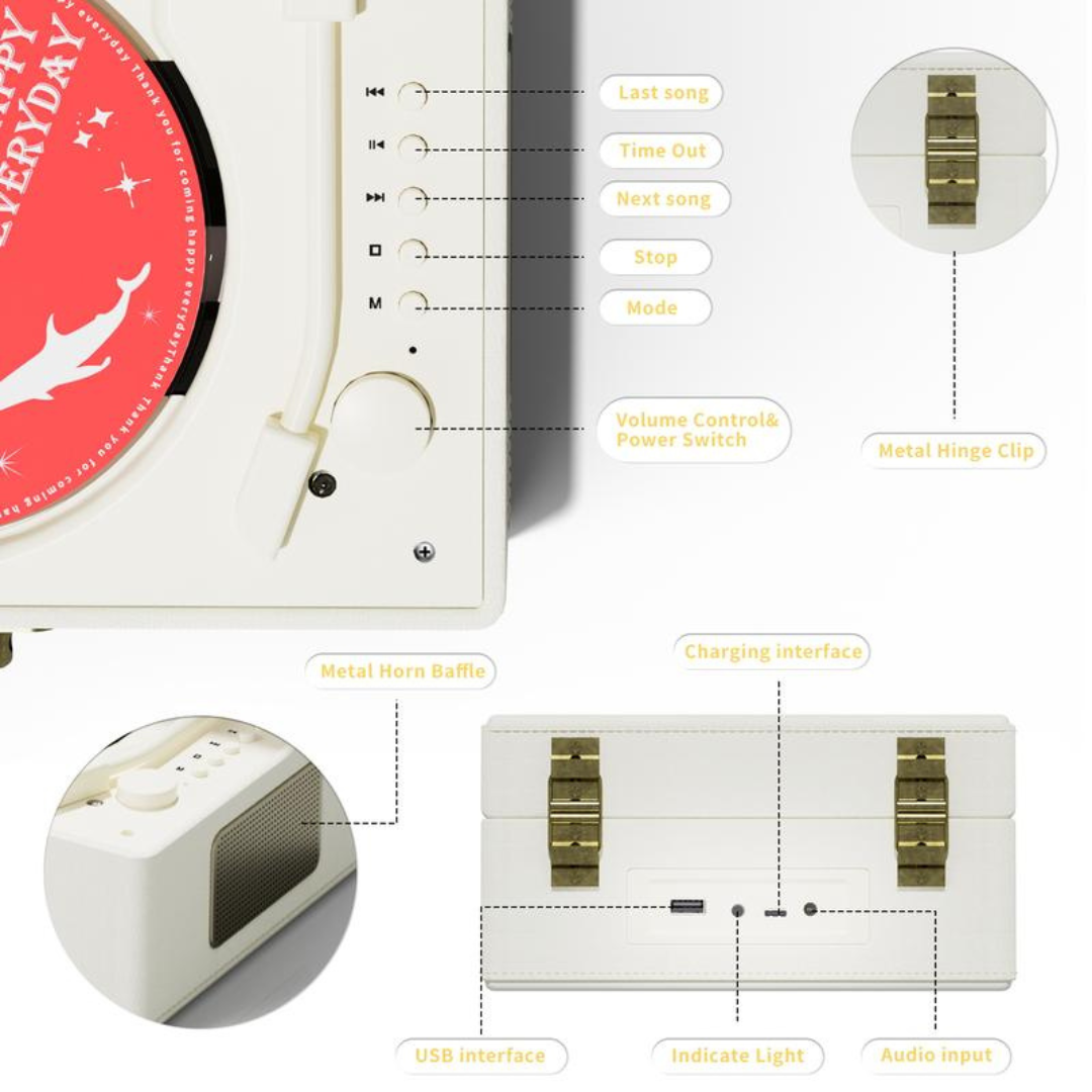 RetroSound Portable CD Player with Bluetooth Speakers