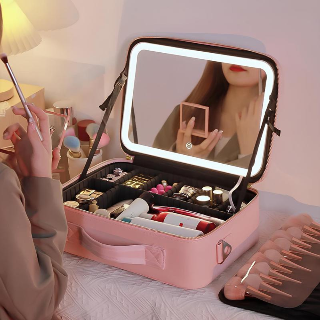 LuxeGlow Travel Makeup Case with LED Mirror