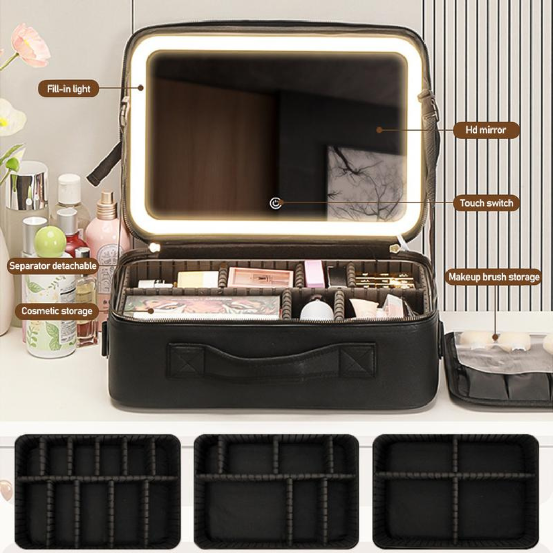 LuxeGlow Travel Makeup Case with LED Mirror