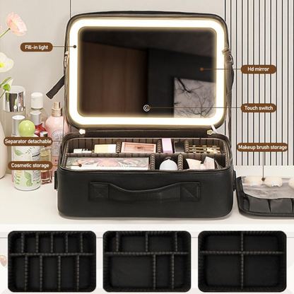 LuxeGlow Travel Makeup Case with LED Mirror